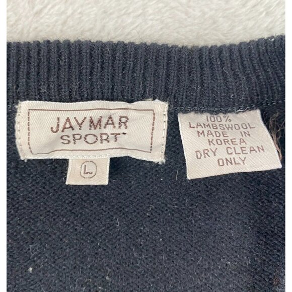 Jaymar Sport Mens Sweater Vest L Lambswool Argyle V-Neck Black Knit Classic - Picture 3 of 8